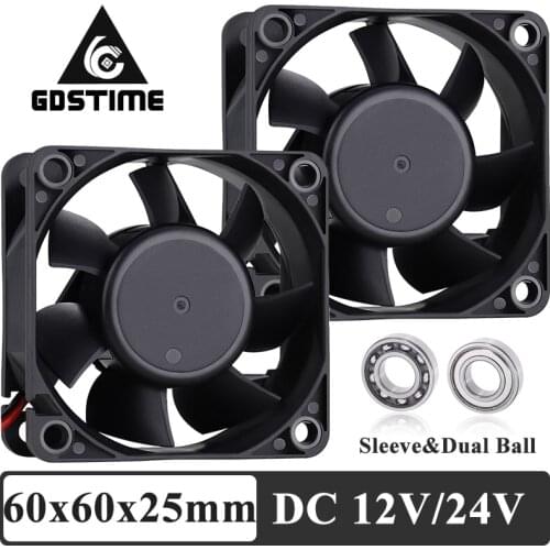 2pcs Gdstime 60x60x25mm 5V 12V 24V DC Cooling Fan Small 6025 2Pin Brushless Motor PC Computer Case Cooler Axial Fan