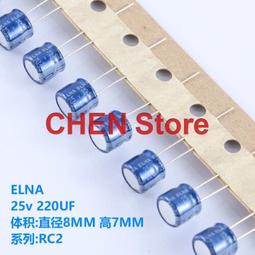 20PCS/50PCS ELNA blue robe 220uf 25v RC2 25V220UF 8X7MM audio electrolytic capacitor 220uF/25V Ultra small volume