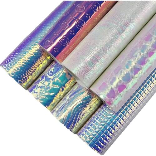 30x134cm Roll Iridescent Holographic Multicolor Hearts Fabric Faux Synthetic Leather For Bows Bags Gift Box Decoration BH152
