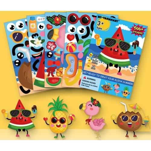 4/8/12 Sheets Stickers Kids DIY Summer Fruit Make a Face Puzzles Stickers Dress Up Art Crafts Party Favors Games Decoration Gift