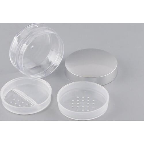 50PCS 50ML Clear Plastic Loose Powder Case with Silver Cover, High-grade Makeup with 2 Shape of Sifter, Portable Cosmetic Jar