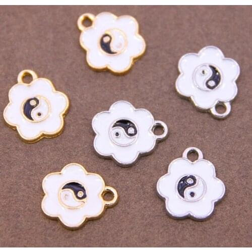 6pcs 14*16mm Vintage Style Flowers Enamel Yin Yang Gossip Charms Pendant For Necklace & Pendant Jewelry Accessories