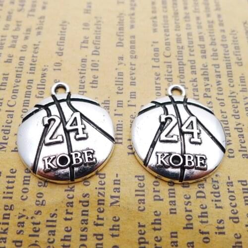6 pieces/lot 20*23mm No. 24 KOBE charm Antique silver color Alloy necklace pendant bracelet key chain DIY handmade jewelry