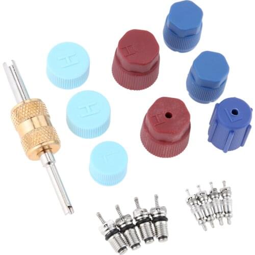 Yetaha 17Pcs Car AC Caps Valve Cores For R134A R12 R22 System Air Conditioning Valve Cores Tool Universal For Nissan Toyota Bmw