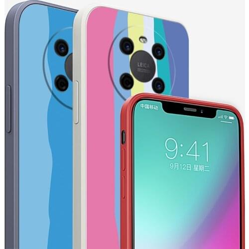 For Huawwei Mate 40 30 Pro Case Soft Silicone Skin Square rainbow protective Back Cover Case For huawei P40 P30 P20 Pro P40Lite