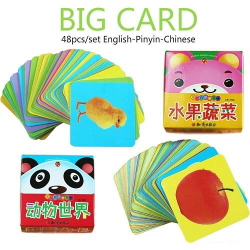 Children Early Education Learning Cards Fruit Vegetable Animal Book with Chinese Pinyin English Pictures Gift Cards for kids