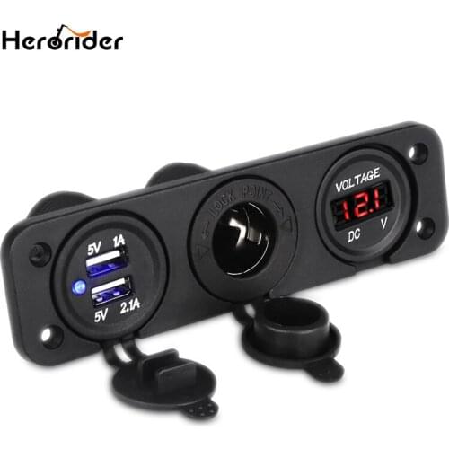Dual USB Car Motorcycle Cigarette Lighter Socket Car Charger LED Digital Display Digital Voltmeter 12V Electric Voltage Meter