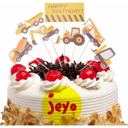 Road Sign Cake Toppers Excavator DIY Cupcake Topper Bulldozer Cake Flags Kids Happy Birthday Wedding Bride Party Baking Decor