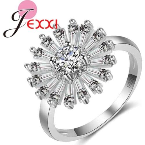 Elegant White Flower Clear CZ Crystal Rings 925 Sterling Silver Finger Jewelry for Women Girls Christmas Gift Bague Femme