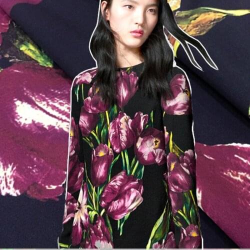 Brand custom printed polyester fabric cloth 145 cm width soft shirt womens handmade DIY sewing fabric for dress