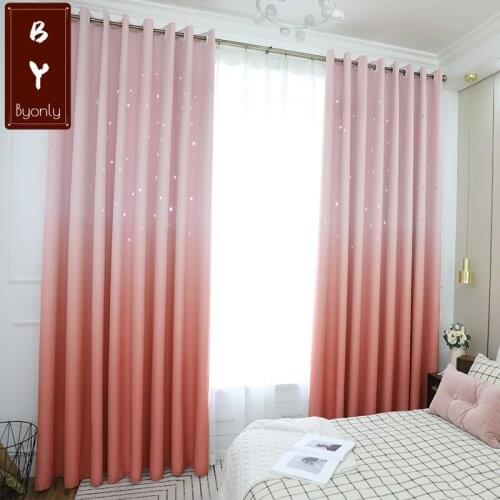 Gradient Hollow Star Fabric Tulle Curtain Double Layer High Shading Curtains for Living Dining Room Curtains for Bedroom Window