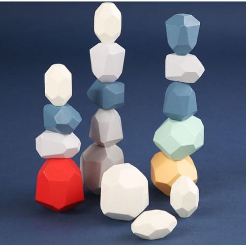 Colorful Wooden Stones Montessori Toy Creative Stacking Rainbow Game Set Balancing Building Blocks Wood Education Toy Gift