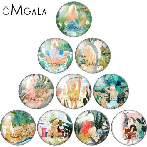 Illustration Art Cartoon Tiger and Girls 10pcs mix 12mm/16mm/18mm/25mm Round photo glass cabochon demo flat back Making findings