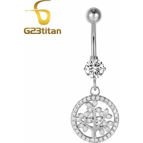 Tree of Life Crystal Pendant Belly Button Ring Beach Belly Piercing Ring Sexy Navel Jewelry G23 Titanium14G Body Chain