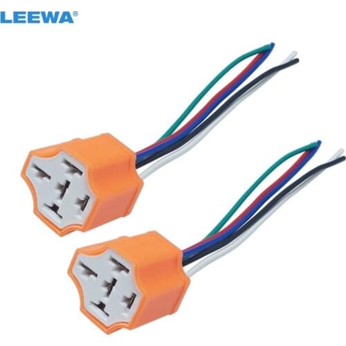 LEEWA 2pc Car 5Pin Headlight Ceramic Socket Extension Plug LED HID Light Adapter With Wiring Harness Connector #CA5943