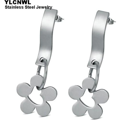 Cute Romantic Stainless Steel Flower Earrings For Women Gold Color Fashion Drop Elegant Jewelry Party Gift