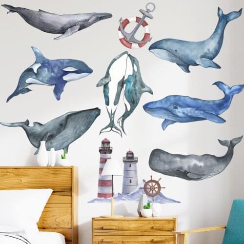 Whale Dolphin Wall Stickers for Kids room Kindergarten Bedroom Eco-friendly Vinyl Anchor Wall Decals Art DIY Home Decor