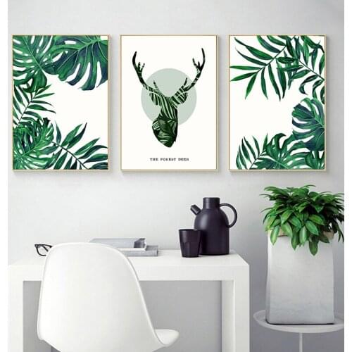 Watercolor Green Leaf Wall Art Canvas Painting Nordic Posters and Prints Wall Pictures for Living Room Scandinavian Home Decor