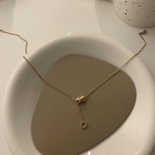 Stainless Steel Roman Crystal Necklace Women Fashion Jewelry Simple Choker Collares Temperament Pendants