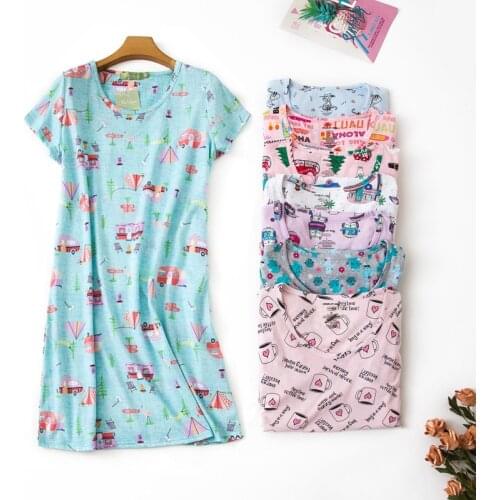 100% Cotton Short-Sleeved Nightdress Cute Cartoon Home Clothes Female Plus Size Night Skirt Printed Pijama Dressing Gown Пижама