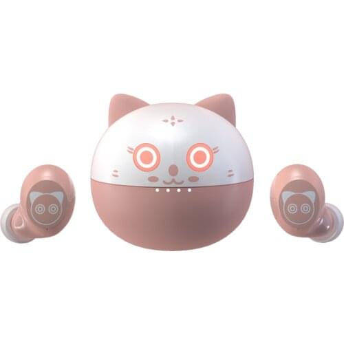 New Arrival Cute Cat Wireless Earphones Bluetooth 5.0 TWS Headset Macaron Earbuds With Mic Charging Box IPX7 Waterproof