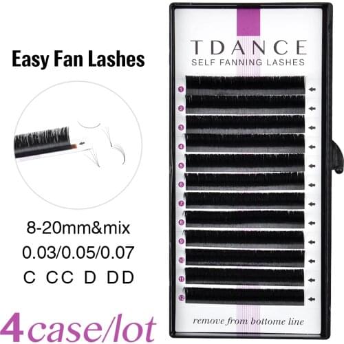 TDANCE 4pcs/lot Rapid Blooming Volume Eyelash Extensions self fanning Fast Fan Individual Lashes Rapid Automatic Blooming