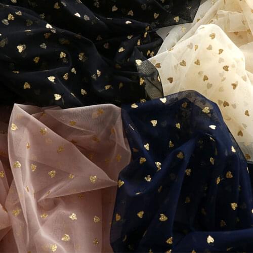 One meter Quality new mesh yarn fabric Bronzing with love tissu Wedding veil dress skirt curtain cloth curtain DIY fabrics