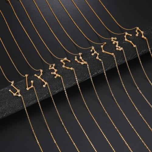 Clear Zircon Constellation Necklace Women Capricorn Libra Aries Leo Virgo Taurus Stainless Steel Horoscope Zodiac Necklaces Gift