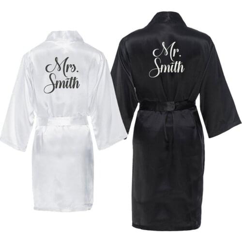 Personalized Mr. & Mrs. Satin Robe Set Monogrammed Bride and Groom Robes Couples Wedding Robes Custom Matching Satin Robes