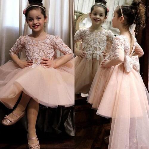 Flower Girl Dresses Lace Applique Pageant For Weddings First Communion Dresses Girl Birthday Party Evening Dresses
