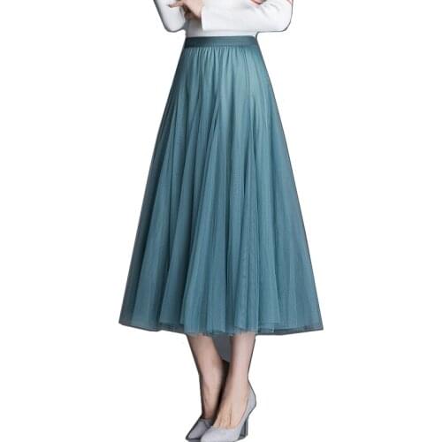 Yarn skirts mid-length female 2021 spring & summer new black midi skirt sweet A-line pleated skirt for young women solid BSQ109