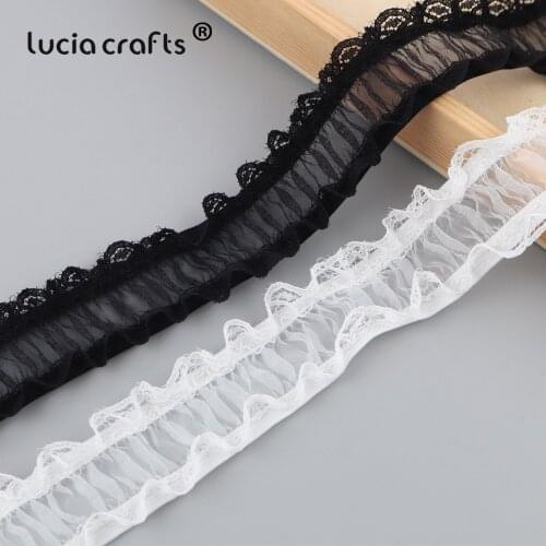 Lucia Crafts 2yard/lot Flexible Lace Ribbon 30mm Garment Polyester Dress Lace Sewing Material T0405
