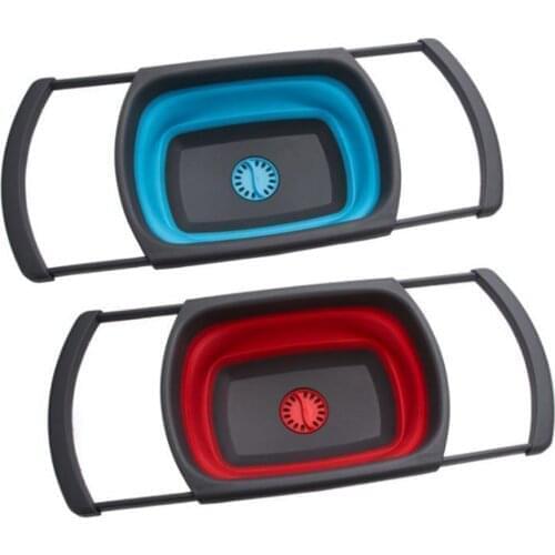 Silicone Kitchen Fruits Fresh Vegetables Collapsible Colander Square Over The Sink Colander Wash Basin