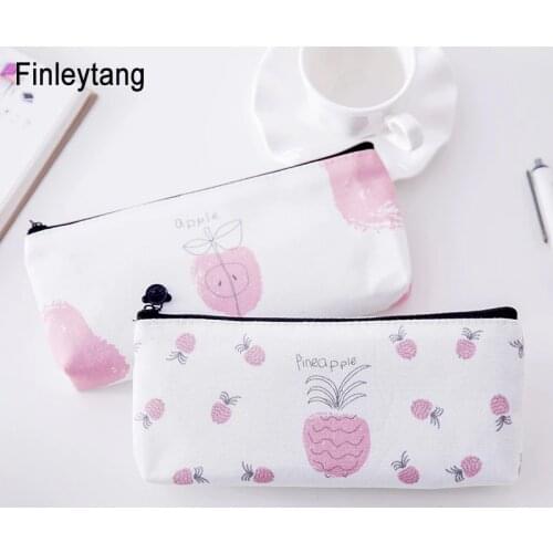 Kawaii Fresh Fruit Canvas Pencil Case Large Capacity New Creative Pencil Bag Multi-functional Stationery School Office Supplies