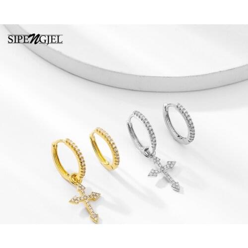 New Fashion Cubic Zircon unusual Cross Asymmetry Earrings gold silver color small hoop Earrings For Women wedding Jewelry 2020