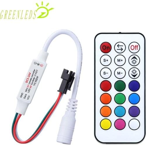 LED Pixel RGB Controller RF21Keys Remote Mini Controller JM-HC-21KEY DC5-24V 2048 Points Full Color LED Controller