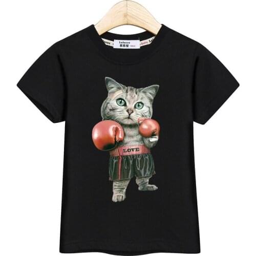 Boxer cat top boys fashion t-shirt short sleeve cartoon clothes cat print tops children boy summer tees shirt