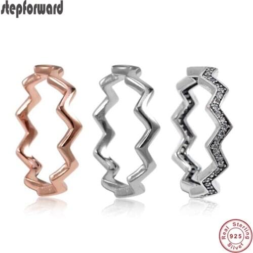 High Quality New Arrival Popular Simple 925 Real Silver Rose Timeless Zig Zag Ring Stack