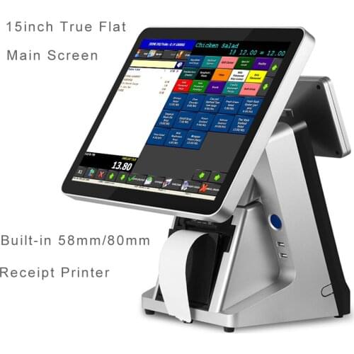 High quality POS system 15 inch capacitive touch screeen point of sale commercial pos terminal with 80 mm printer VFD