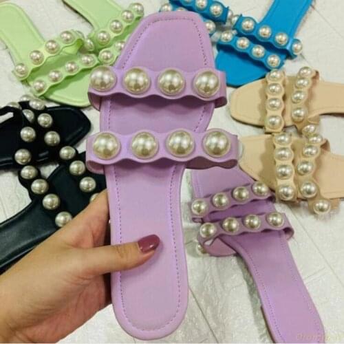 5 colors fashion women new sandals pearl sandals and slippers female lazy drag large size outdoor wild fashion beach slippers