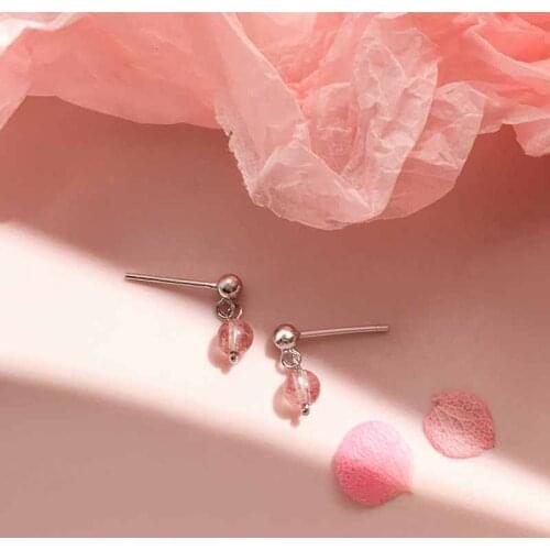 Ruifan Pink Natural Stone Strawberry Quartz Womens Earrings Real 925 Sterling Silver Stud Earrings for Women Jewelry YEA237