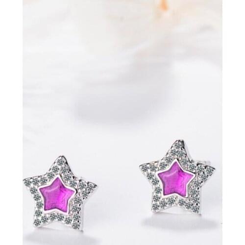 Sole Memory Korean Sweet Five-pointed Star Pink Crystal 925 Sterling Silver Personality Fashion Female Stud Earrings SEA409