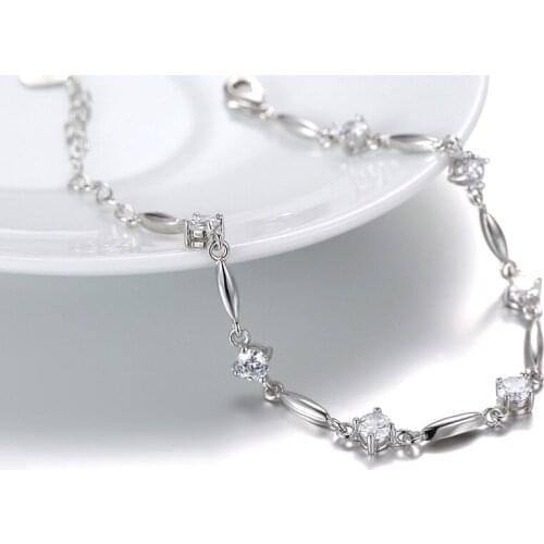 Silver Plated Charms Bracelet Zircon Crystal Bracelets For Women Bracelets & Bangles Birthday Valentines Day Gift A48