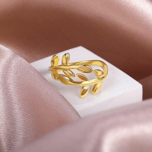 Fashion Olive Tree Branch Leaves Finger Ring For Women Gold Color Resizable Ring Plant Female Knuckle Engagement Wedding Jewelry