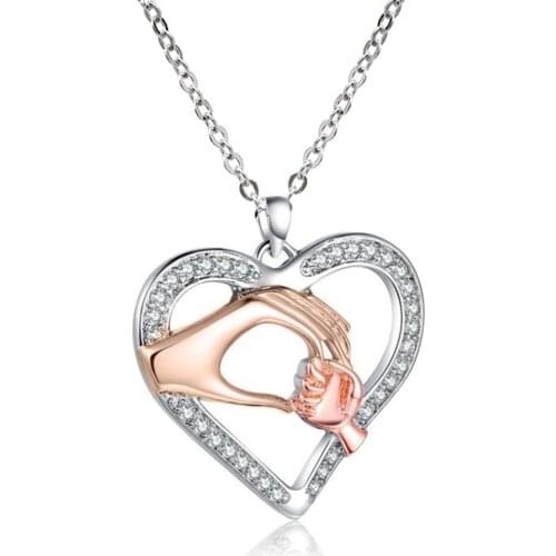 Women Mom Kid Fashion Hand-in-hand Heart-shaped Pendant Choker Short Necklace