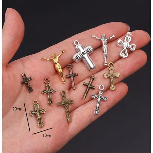 Religious heart-shaped cross, Jesus small cross handmade small pendant, center accessory, 10 pieces