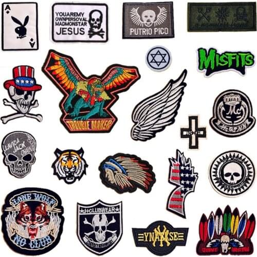 100pcs New Punk Skull Cloth Patches Embroidery Shoes and Hats Decorative Individuality Badge Patch BTSZ029