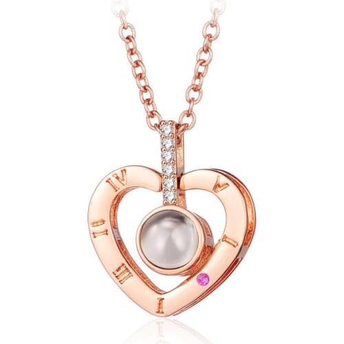 100 languages "i love you"Love memory projection Necklace female all the way to have your necklace stainless steel jewelry gold