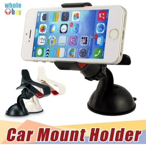 50pcs/lot Retail Packaging + Universal Car Phone Holder Windshield Dashboard Mount Stand Smart Phone GPS Rotating 360 Degree