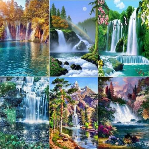 5D Diamond Embroidery Waterfall Scenery Diamond Painting Kit Full Square/Round Rhinestones Mosaic Home Decoration